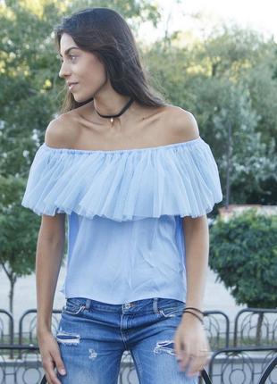 Blue top with blue tulle ruffles3 photo