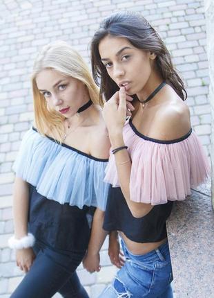 Black top with blue tulle ruffles2 photo