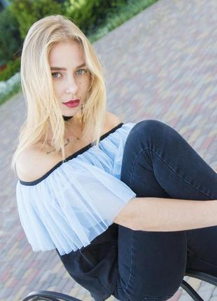 Black top with blue tulle ruffles6 photo