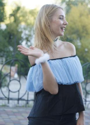 Black top with blue tulle ruffles3 photo