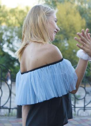 Black top with blue tulle ruffles4 photo