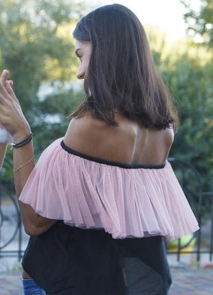 Black top with pink powder tulle ruffles2 photo