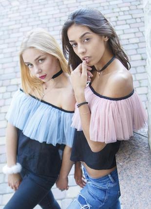 Black top with pink powder tulle ruffles8 photo