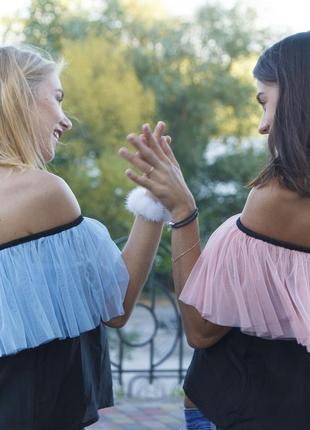 Black top with pink powder tulle ruffles10 photo