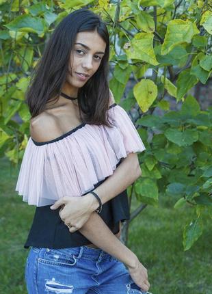 Black top with pink powder tulle ruffles3 photo