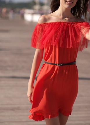 Red mini sundress with red tulle ruffles6 photo