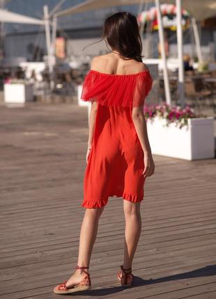 Red mini sundress with red tulle ruffles2 photo