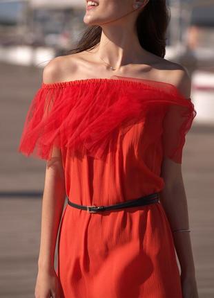 Red mini sundress with red tulle ruffles5 photo