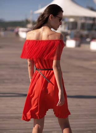 Red mini sundress with red tulle ruffles8 photo