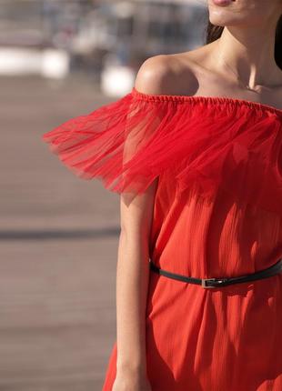 Red mini sundress with red tulle ruffles7 photo