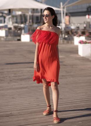 Red mini sundress with red tulle ruffles4 photo