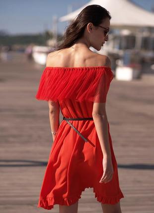 Red mini sundress with red tulle ruffles3 photo