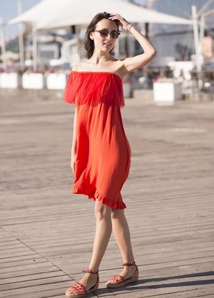 Red mini sundress with red tulle ruffles9 photo
