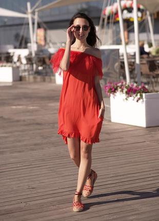 Red mini sundress with red tulle ruffles1 photo