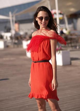 Red mini sundress with red tulle ruffles10 photo