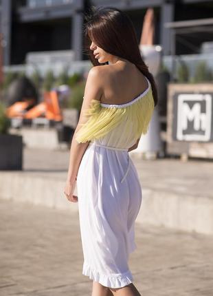 White mini sundress with lemon tulle ruffles5 photo