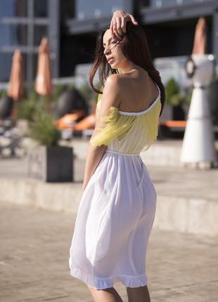 White mini sundress with lemon tulle ruffles9 photo