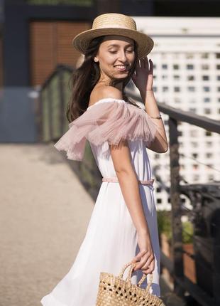White mini sundress with pink powder tulle ruffles4 photo