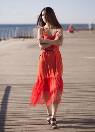 Red maxi sundress with red tulle ruffles7 photo