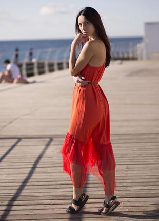 Red maxi sundress with red tulle ruffles10 photo
