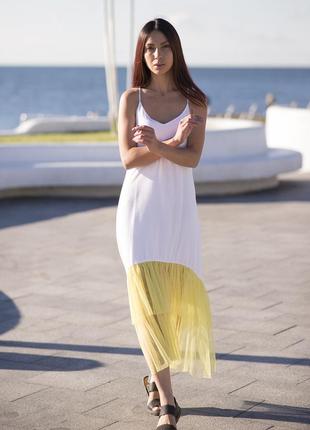 White maxi sundress with lemon tulle ruffles3 photo