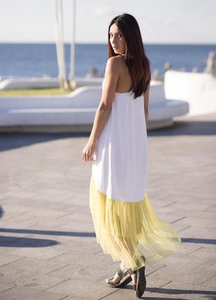 White maxi sundress with lemon tulle ruffles4 photo