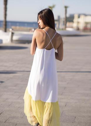 White maxi sundress with lemon tulle ruffles6 photo