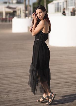 Black maxi sundress with black tulle ruffles4 photo