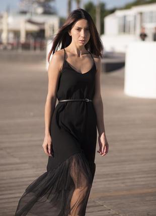 Black maxi sundress with black tulle ruffles10 photo