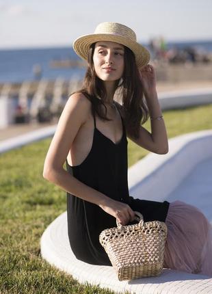 Black maxi sundress with pink powder tulle ruffles10 photo