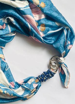 Scarf ""Blue  ocean of love" om the brand MyScarf. Decorated with natural sodalit4 photo