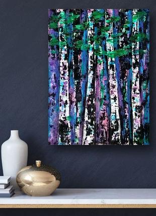 Birch forest wall art. Abstract birch trees painting