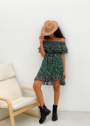 Chiffon sundress floral green with ruffles3 photo
