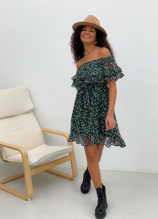 Chiffon sundress floral green with ruffles7 photo