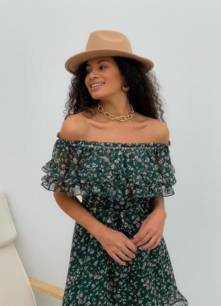 Chiffon sundress floral green with ruffles8 photo