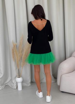 Constructor-dress black AIRDRESS Evening with removable bright green skirt