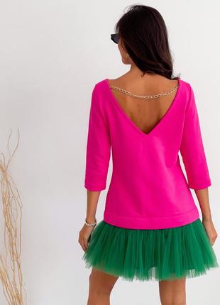 Constructor-dress fuchsia AIRDRESS Evening with removable green skirt