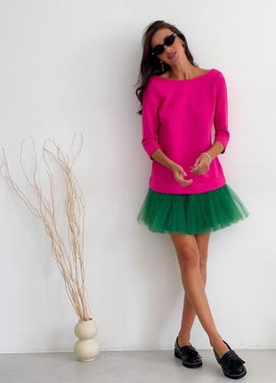 Constructor-dress fuchsia AIRDRESS Evening with removable green skirt8 photo