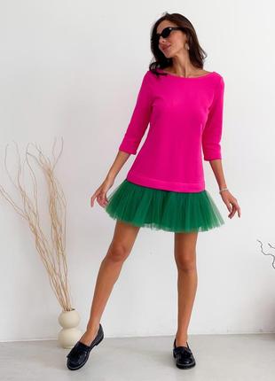 Constructor-dress fuchsia AIRDRESS Evening with removable green skirt5 photo