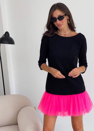 Constructor-dress black AIRDRESS Evening with removable neon pink skirt