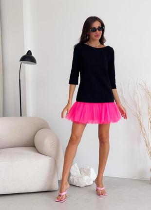Constructor-dress black AIRDRESS Evening with removable neon pink skirt4 photo