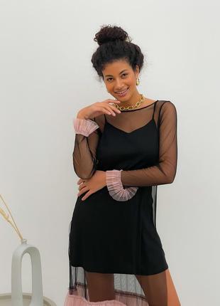 Black Tulle Dress with dusty pink ruffles (with black lining)6 photo