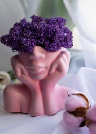 Elegant flower pot lady with violet moss, which brings good luck2 photo