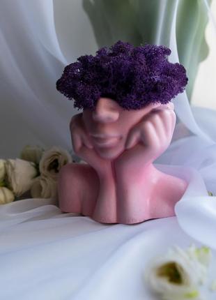 Elegant flower pot lady with violet moss, which brings good luck3 photo