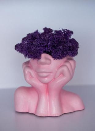 Elegant flower pot lady with violet moss, which brings good luck1 photo