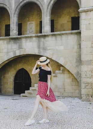 Red skirt in animal print with tulle ruffles5 photo