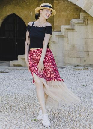Red skirt in animal print with tulle ruffles6 photo