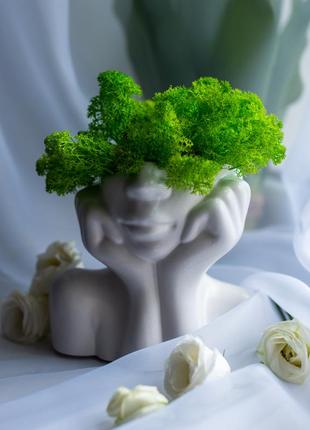 Elegant flower pot lady with light green moss, which brings good luck2 photo