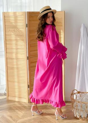 Long batiste cover up fuchsia with frills6 photo