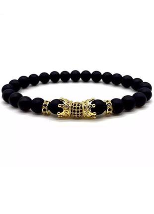Elite shungite bracelet with golden ball and crowns (90080)